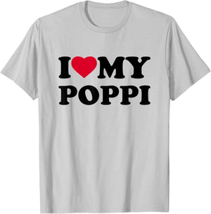 I Love My Poppi Heart Family Grandpa T-Shirt - T-Shirt | Ash