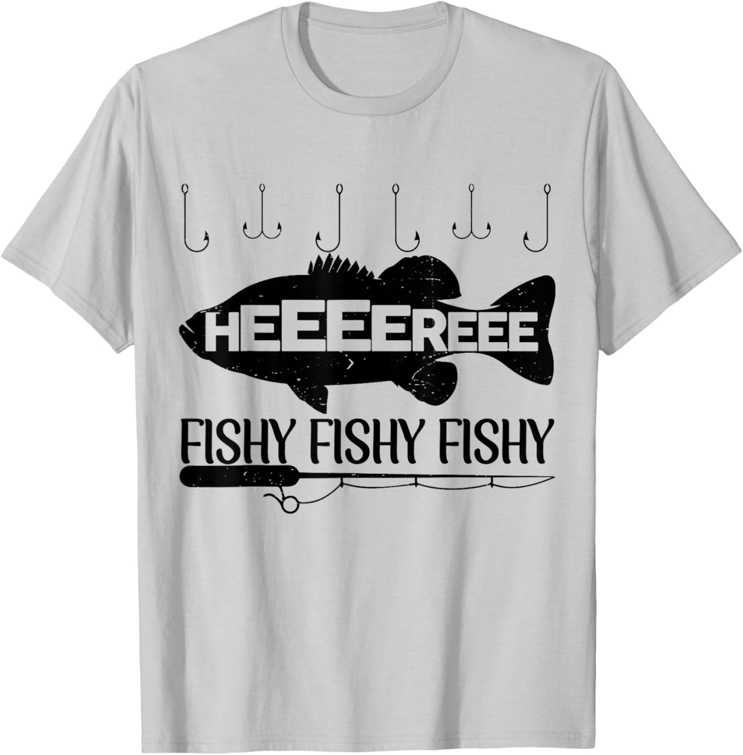 Here-Fishy Men Dad Women Toddler Boy Kids Funny Bass Fishing T-Shirt - T-Shirt | Ash