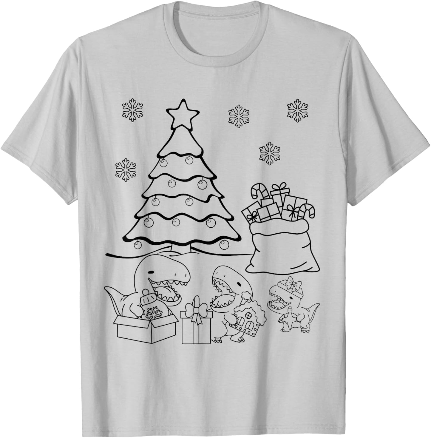 Merry Christmas Tree Dinosaurs XMAS DIY Kids Coloring T-Shirt - T-Shirt | Ash