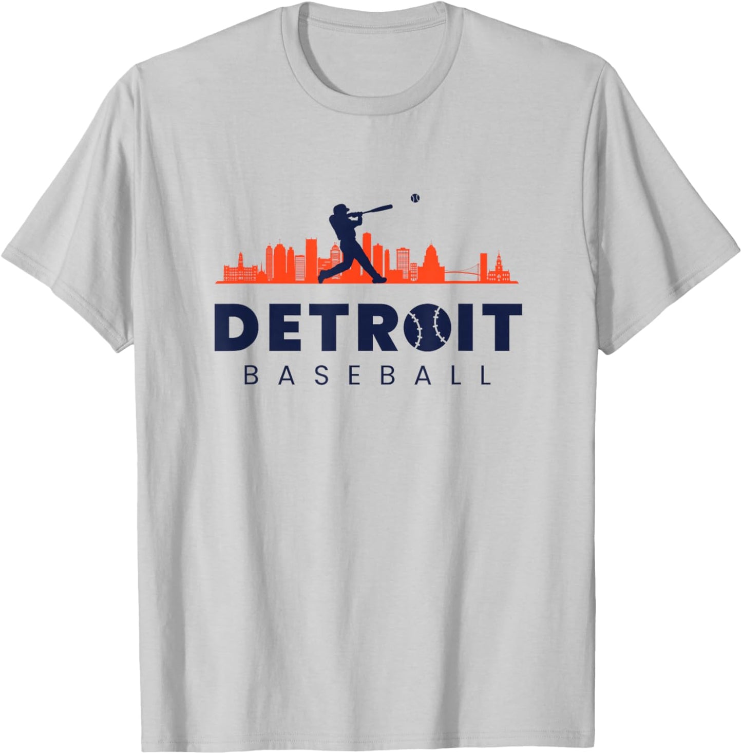 Detroit Baseball Minimalist City Skyline Baseball Lover T-Shirt - T-Shirt | Ash