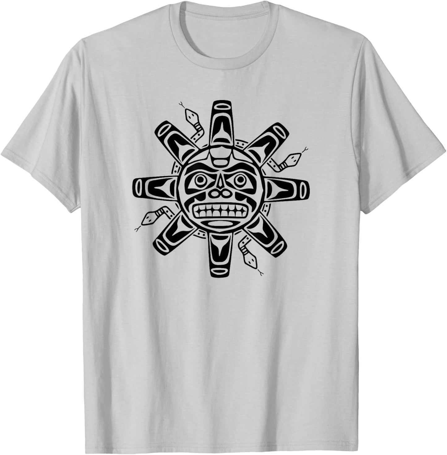 Sun Symbol Abstract Haida Art Pacific Northwest Coast Snakes T-Shirt - T-Shirt | Ash