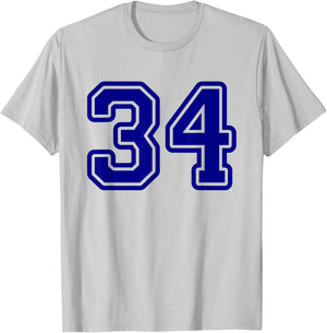 Number #34 Blue Sport Varsity Number 34 T-Shirt - T-Shirt | Ash