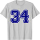Number #34 Blue Sport Varsity Number 34 T-Shirt - T-Shirt | Ash