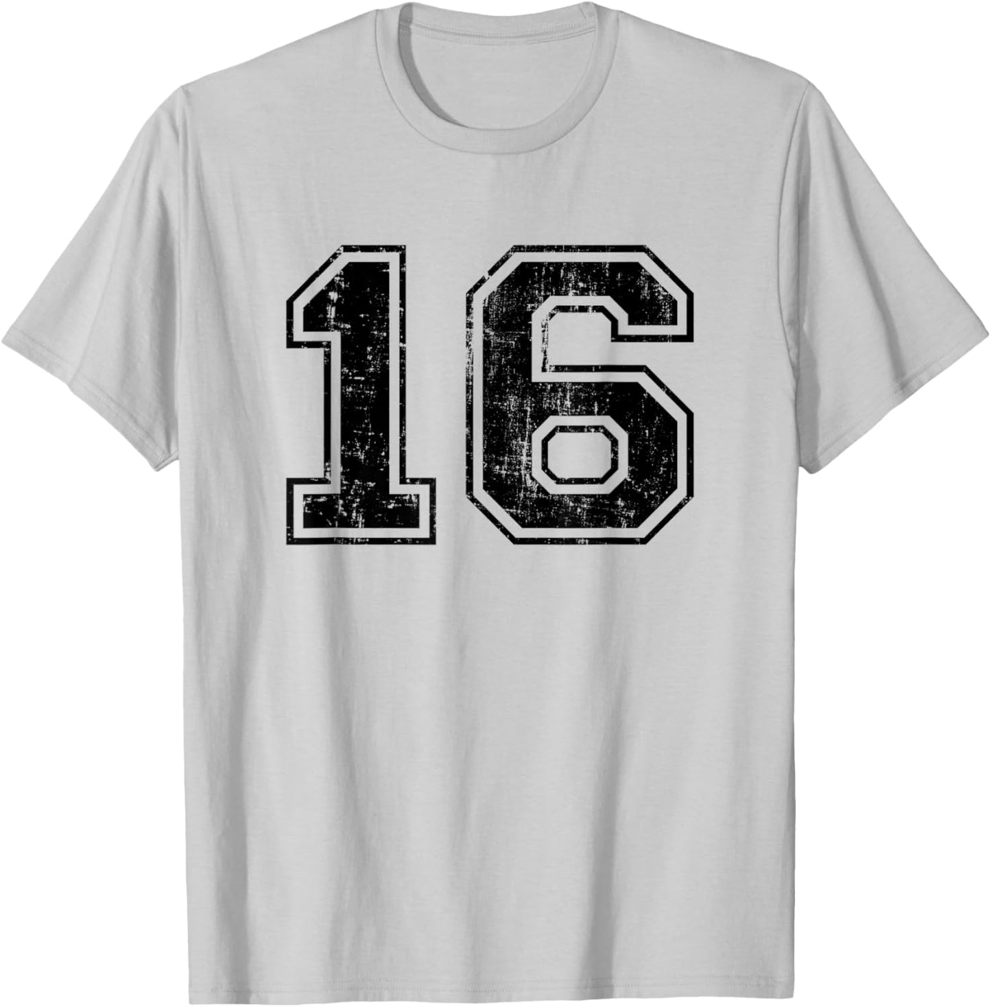 Number 16 Varsity Distressed Vintage Sport Team Player's Fan T-Shirt - T-Shirt | Ash