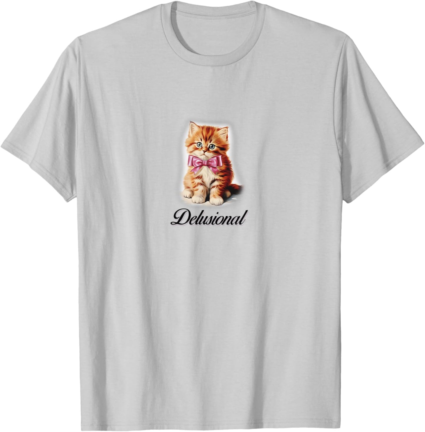 Delusional Coquette Kitten Pink Bow Ribbon Y2K Aesthetic T-Shirt - T-Shirt | Ash