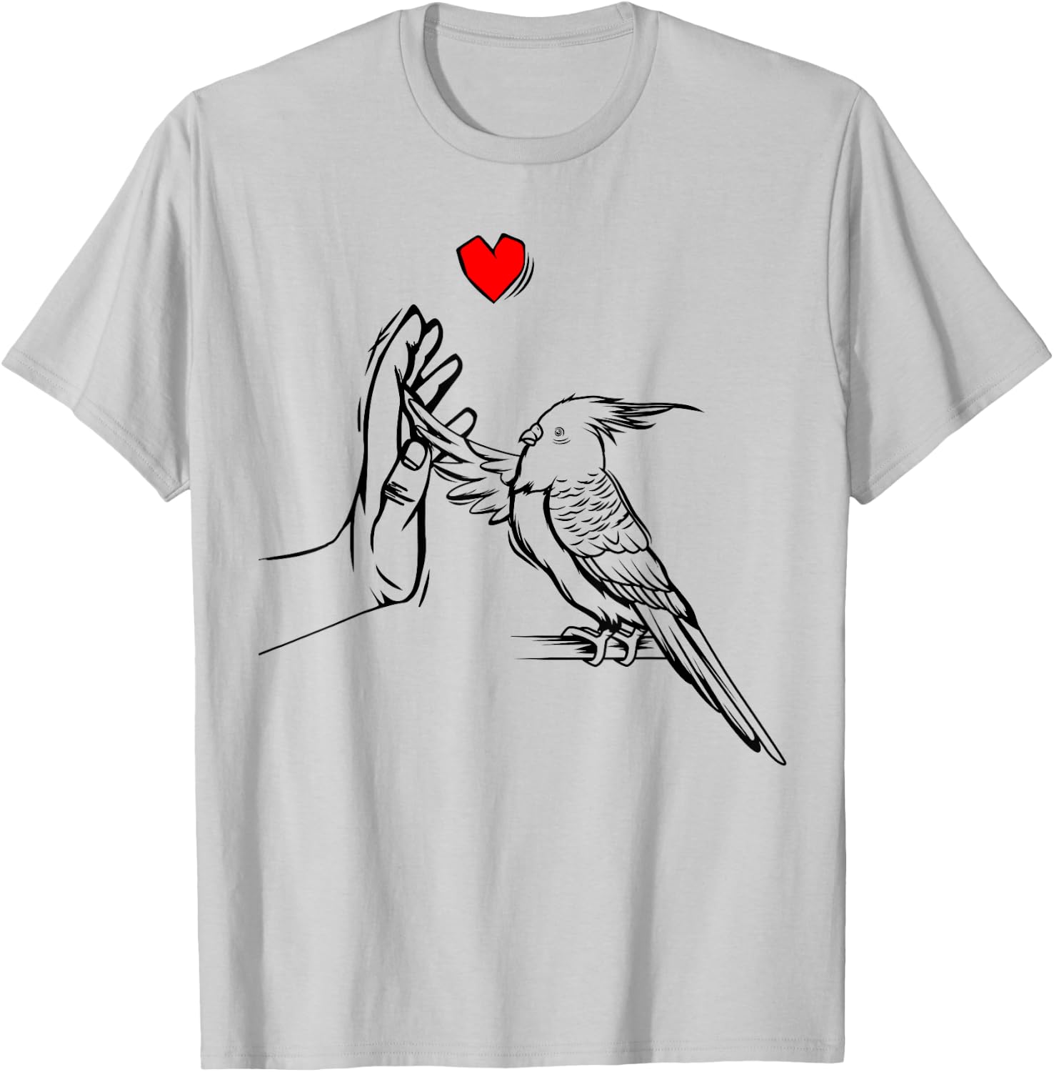 Cockatiel Love Heart Bird Parrot T-Shirt - T-Shirt | Ash