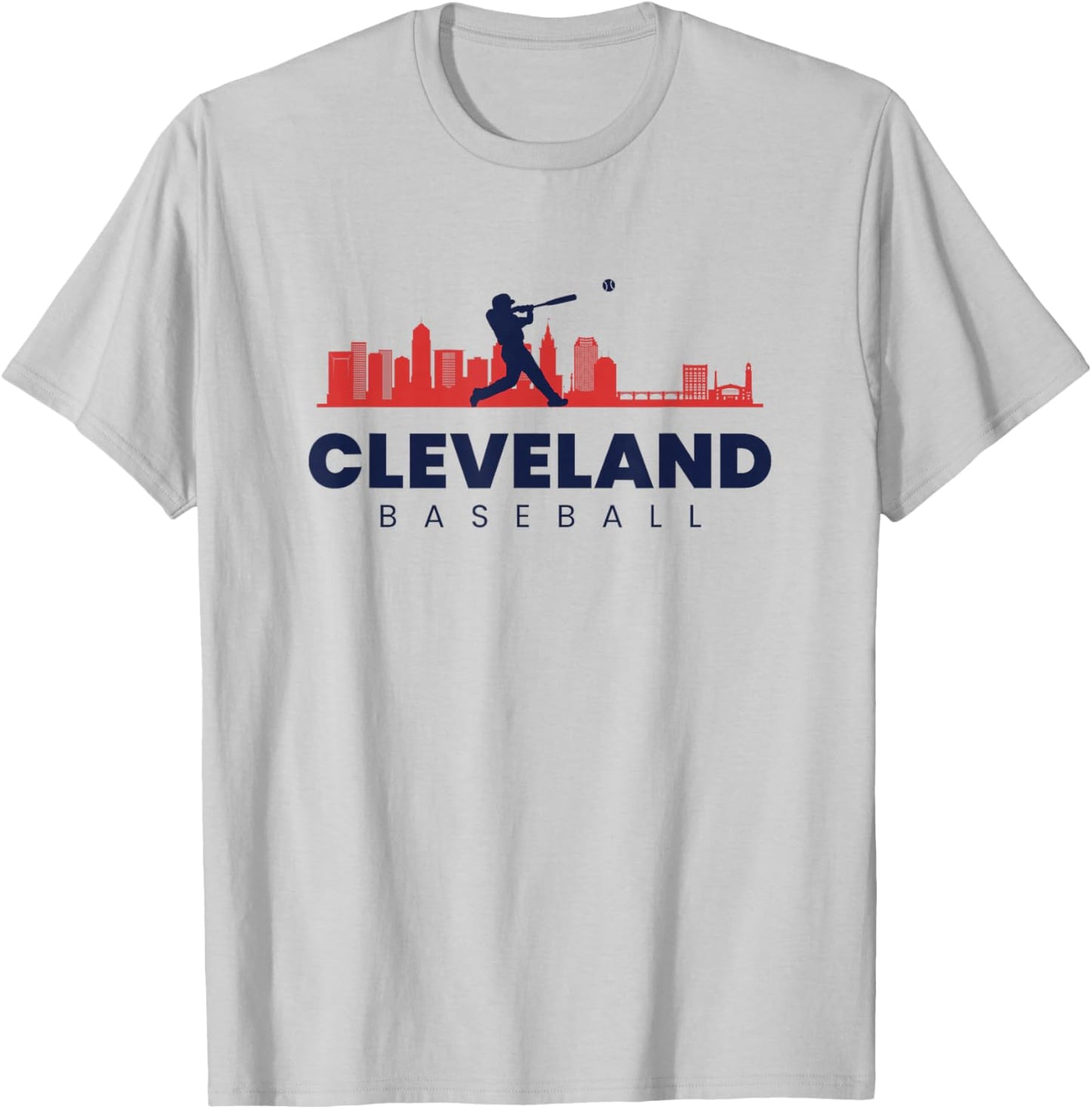 Cleveland Baseball Minimalist City Skyline Baseball Lover T-Shirt - T-Shirt | Ash