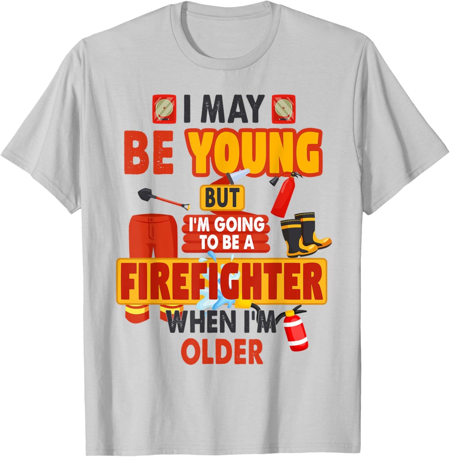 Fireman Outfit Idea For Kids & Boys Firefighter Costume T-Shirt - T-Shirt | Ash