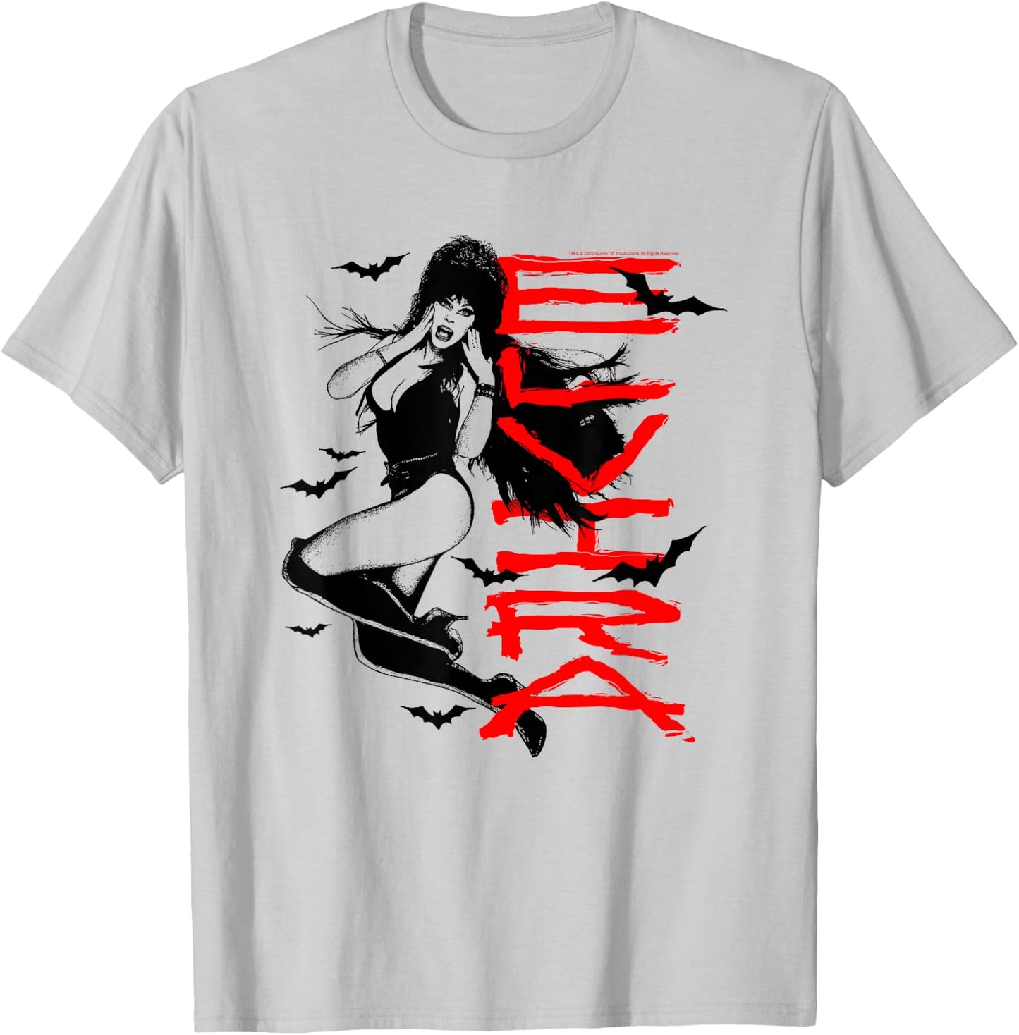 Elvira, Mistress of The Dark Stacked Name with Bats T-Shirt - T-Shirt | Ash