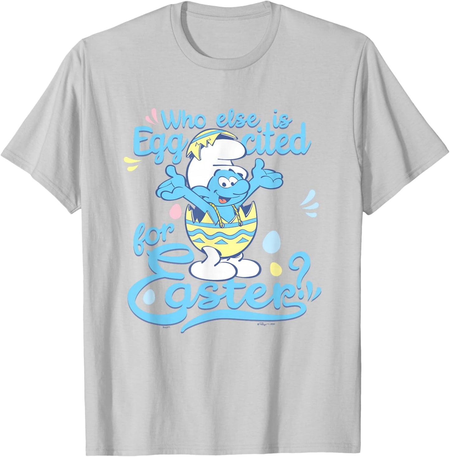 The Smurfs Who Else Is Eggcited For Easter? Big Chest Poster T-Shirt - T-Shirt | Ash