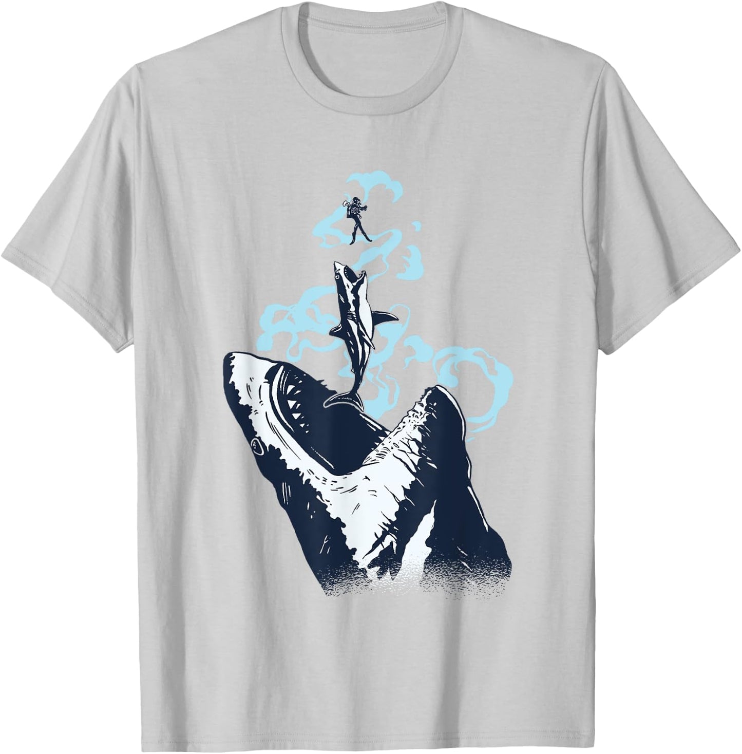 Diver, White Great Shark, Shark Diving T-Shirt - T-Shirt | Ash