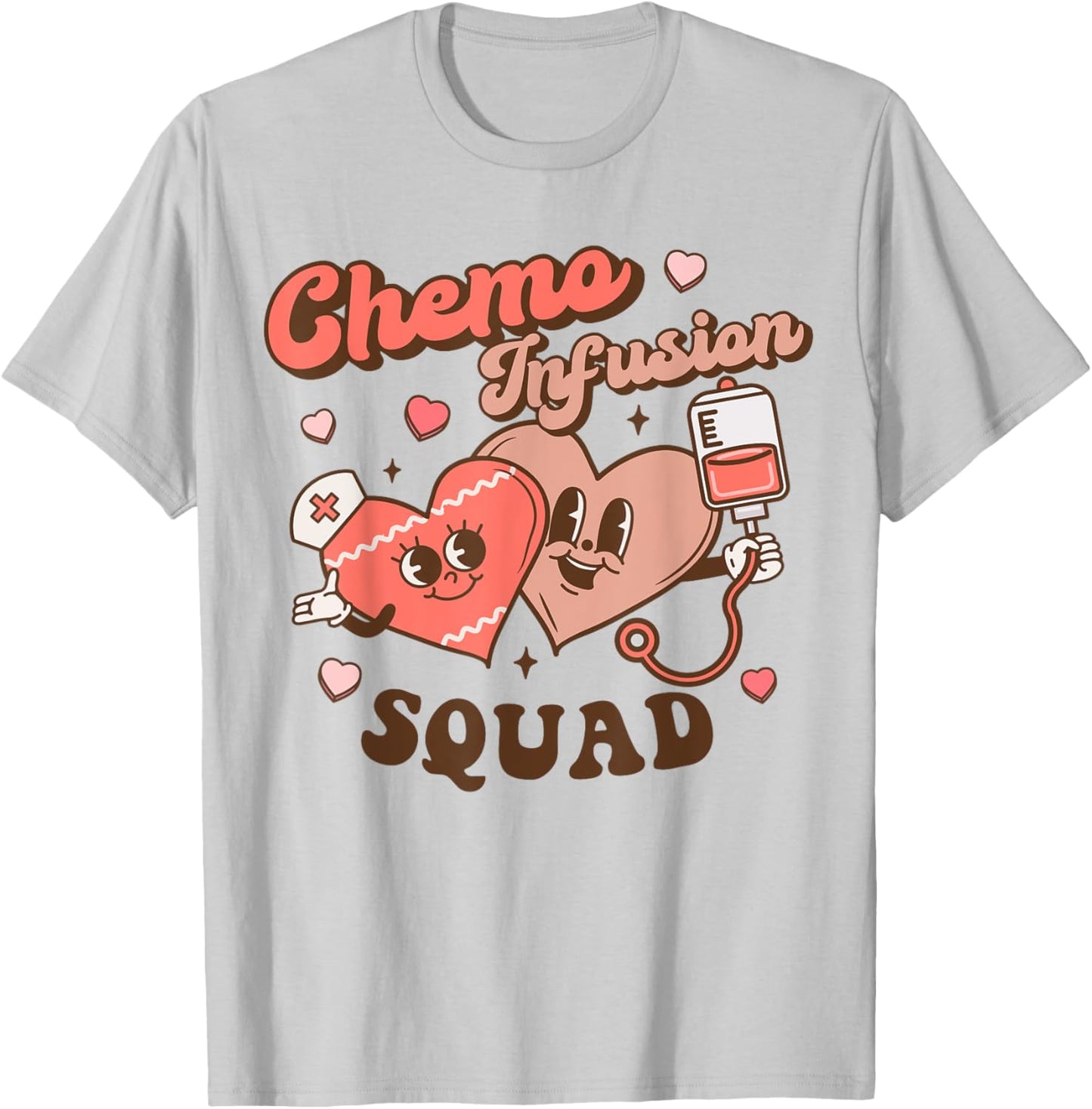 Chemo Infusion Nurse Groovy Valentine's Day Oncology Squad T-Shirt - T-Shirt | Ash