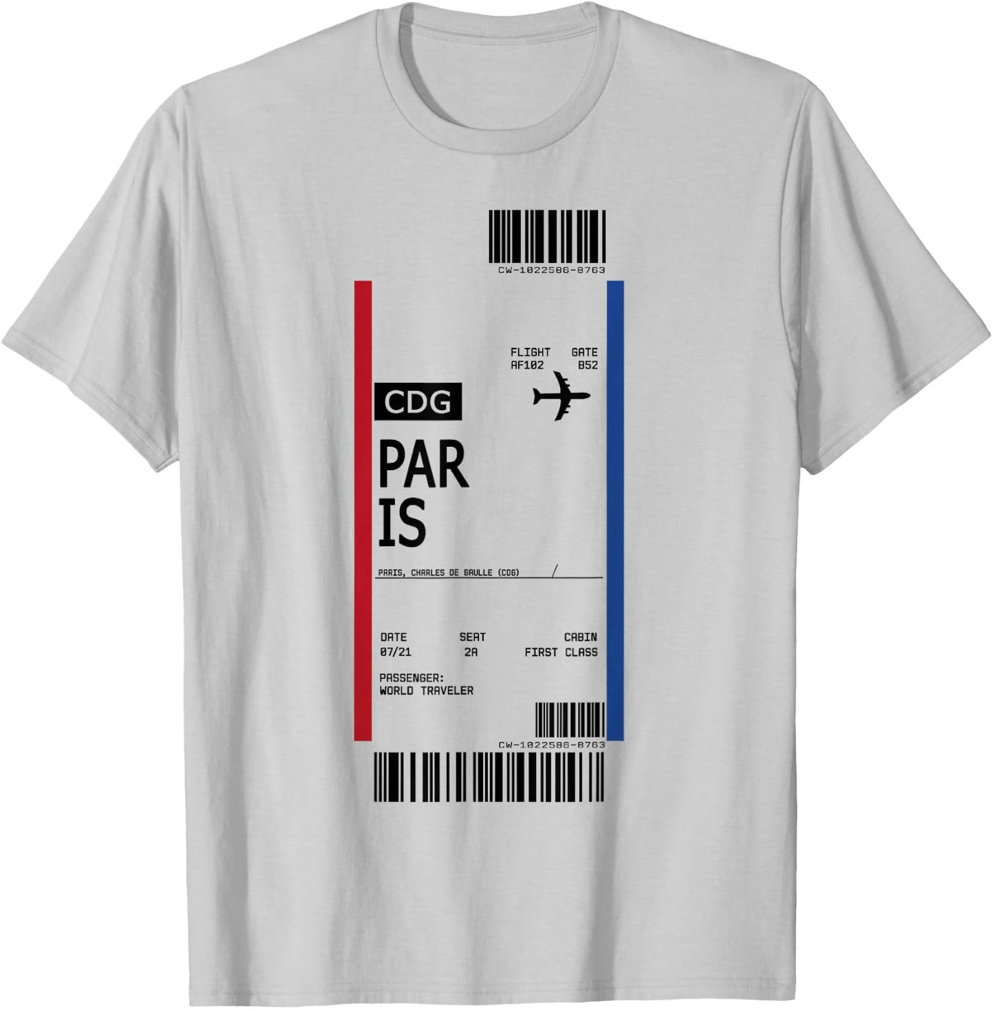 Boarding Pass First Class Air Plane Ticket Paris France T-Shirt - T-Shirt | Ash