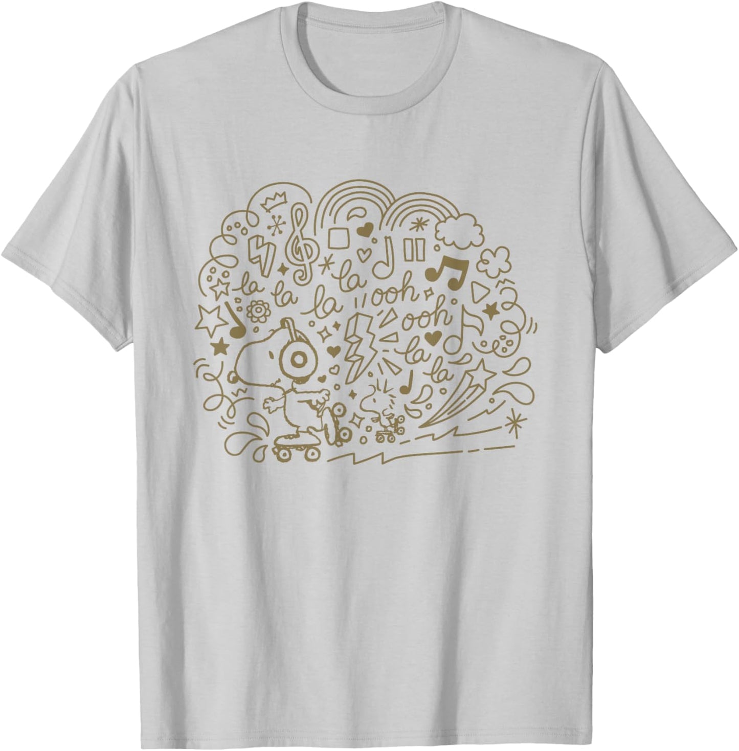 Peanuts Snoopy Skating And Listening To Music T-Shirt - T-Shirt | Ash