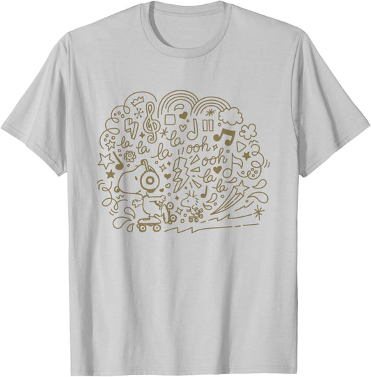Peanuts Snoopy Skating And Listening To Music T-Shirt - T-Shirt | Ash