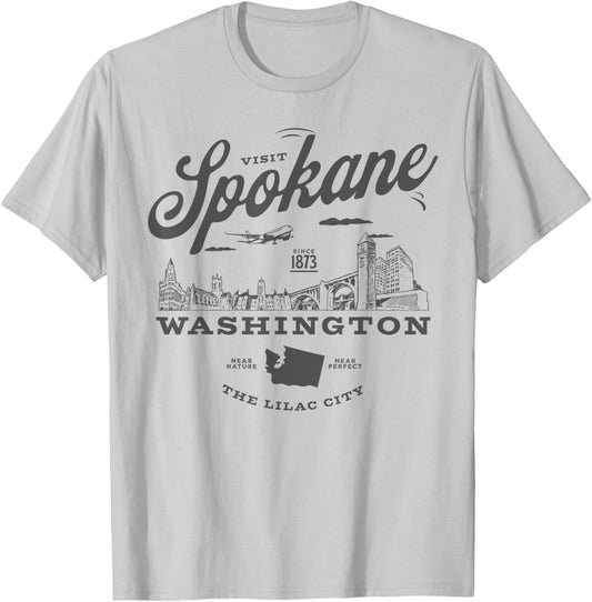 Visit Spokane Washington Since 1873 Vintage Skyline T-Shirt - T-Shirt | Ash