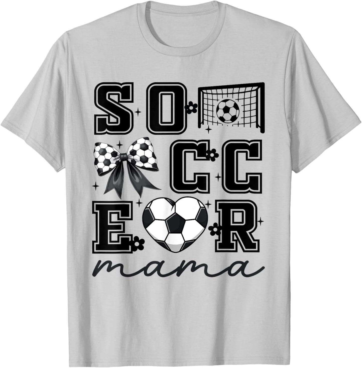 Soccer Mama Coquette Bow Funny Soccer Cheer Mama T-Shirt - T-Shirt | Ash