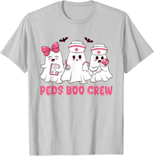 Pediatric Nurse shirt Halloween Peds Boo Crew Halloween T-Shirt - T-Shirt | Ash