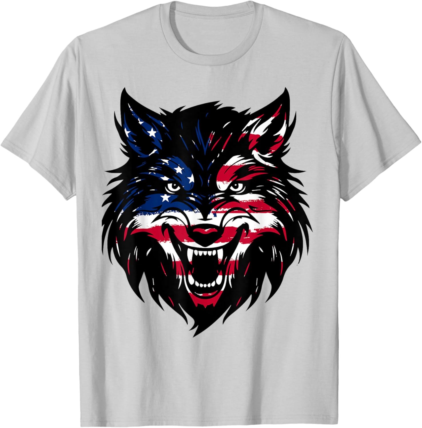 Patriotic 4th Of July Wolf American US Flag Wolf Lovers T-Shirt - T-Shirt | Ash