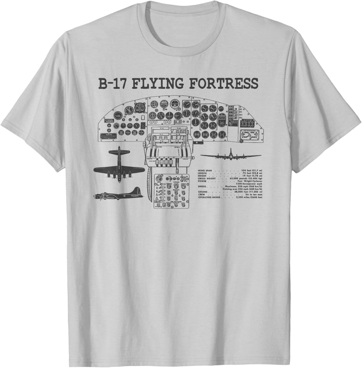 Retro USA WWII B-17 Cockpit USA Warplane B17 Flying Fortress T-Shirt - T-Shirt | Ash