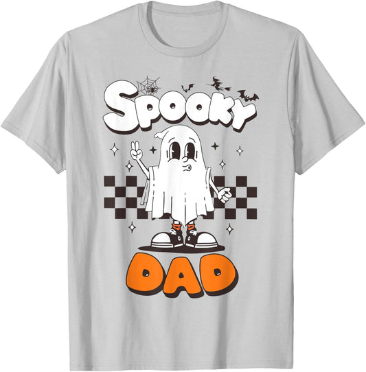 Spooky Dad Halloween Ghost Costume Retro Groovy Halloween T-Shirt - T-Shirt | Ash