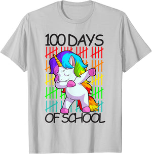 Happy 100 Days Of School Shirt Girls Unicorn Lover Gift T-Shirt - T-Shirt | Ash