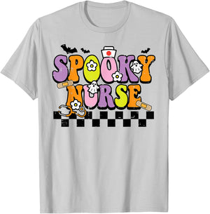 Groovy Spooky Nurse Retro Halloween Nurse Fall Scrub Women T-Shirt - T-Shirt | Ash