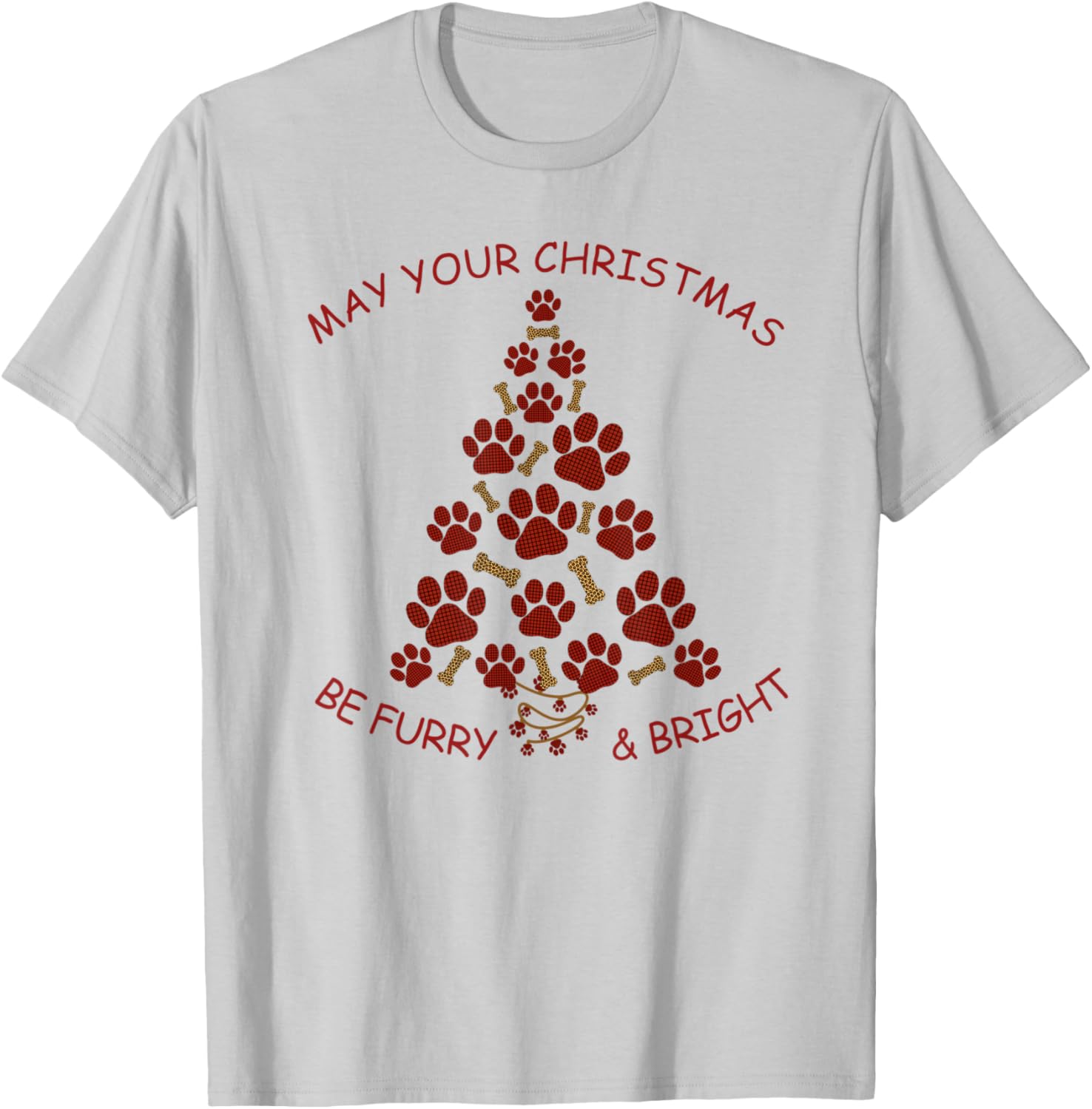Furry & Bright, Dog Lovers Christmas Tree made of Dog Paws T-Shirt - T-Shirt | Ash