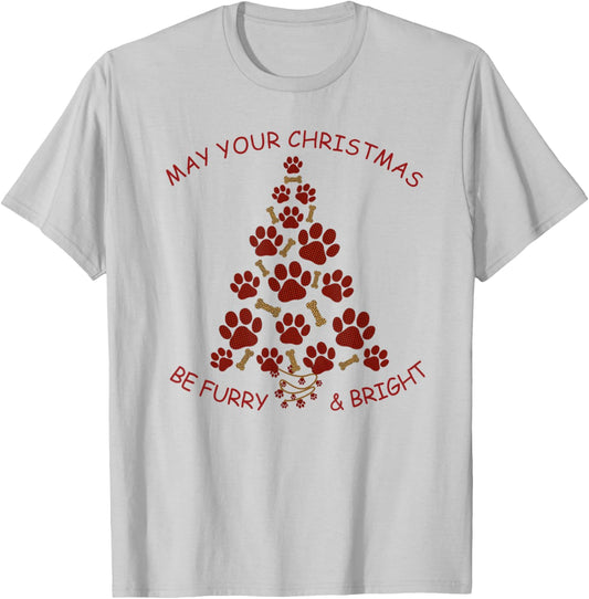 Furry & Bright, Dog Lovers Christmas Tree made of Dog Paws T-Shirt - T-Shirt | Ash