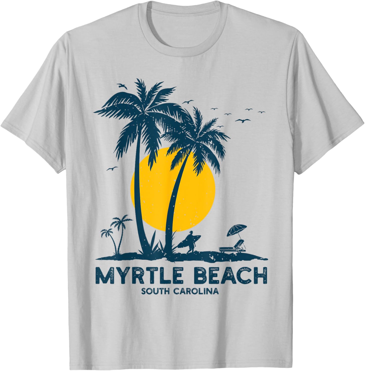 Family Vacation Retro Sunset South Carolina Myrtle Beach T-Shirt - T-Shirt | Ash