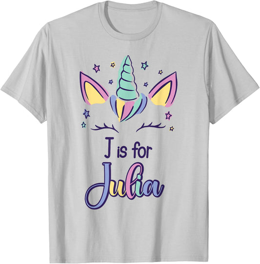 First Name Julia Personalized J Is For Julia T-Shirt - T-Shirt | Ash