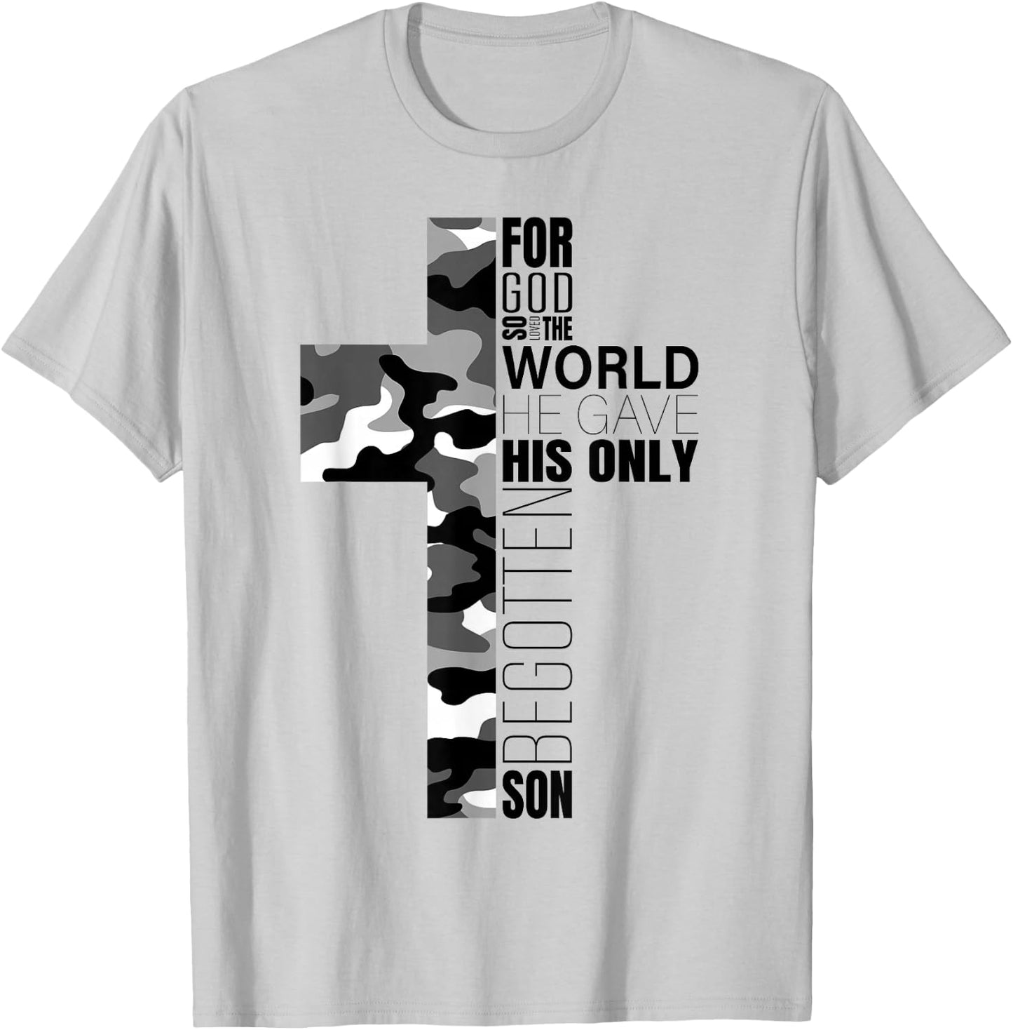 Camo Christian Cross Bible Verse John 3:16 Men Boys Faith T-Shirt - T-Shirt | Ash