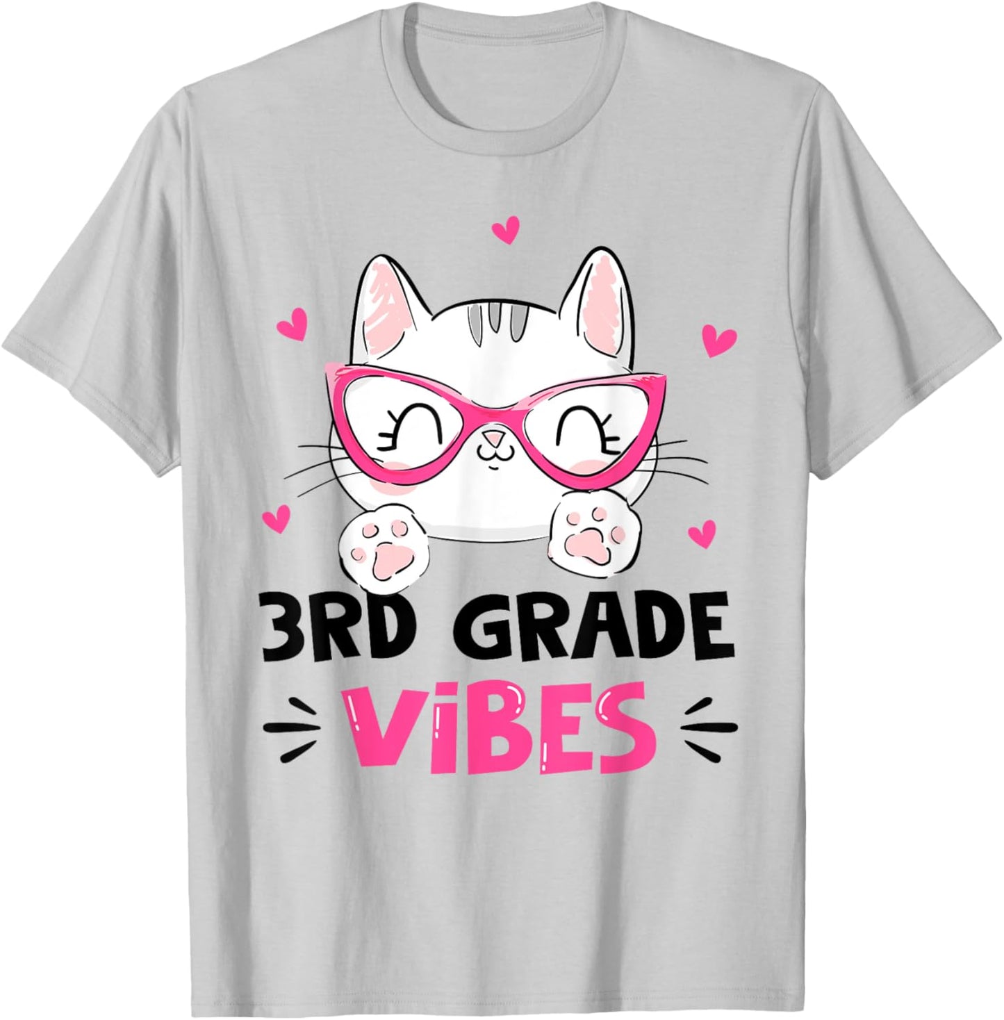 Third 3rd Grade Vibes Back to School Cute Cat Cute For Girls T-Shirt - T-Shirt | Ash