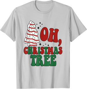 Oh Christmas Tree Cakes Debbie Becky Jen Groovy Retro Pajama T-Shirt - T-Shirt | Ash
