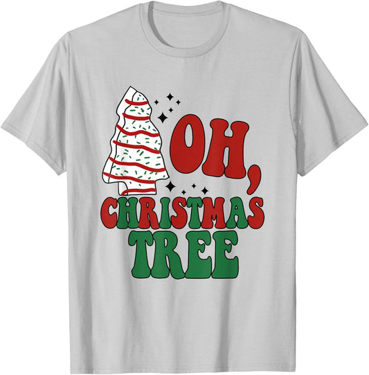 Oh Christmas Tree Cakes Debbie Becky Jen Groovy Retro Pajama T-Shirt - T-Shirt | Ash