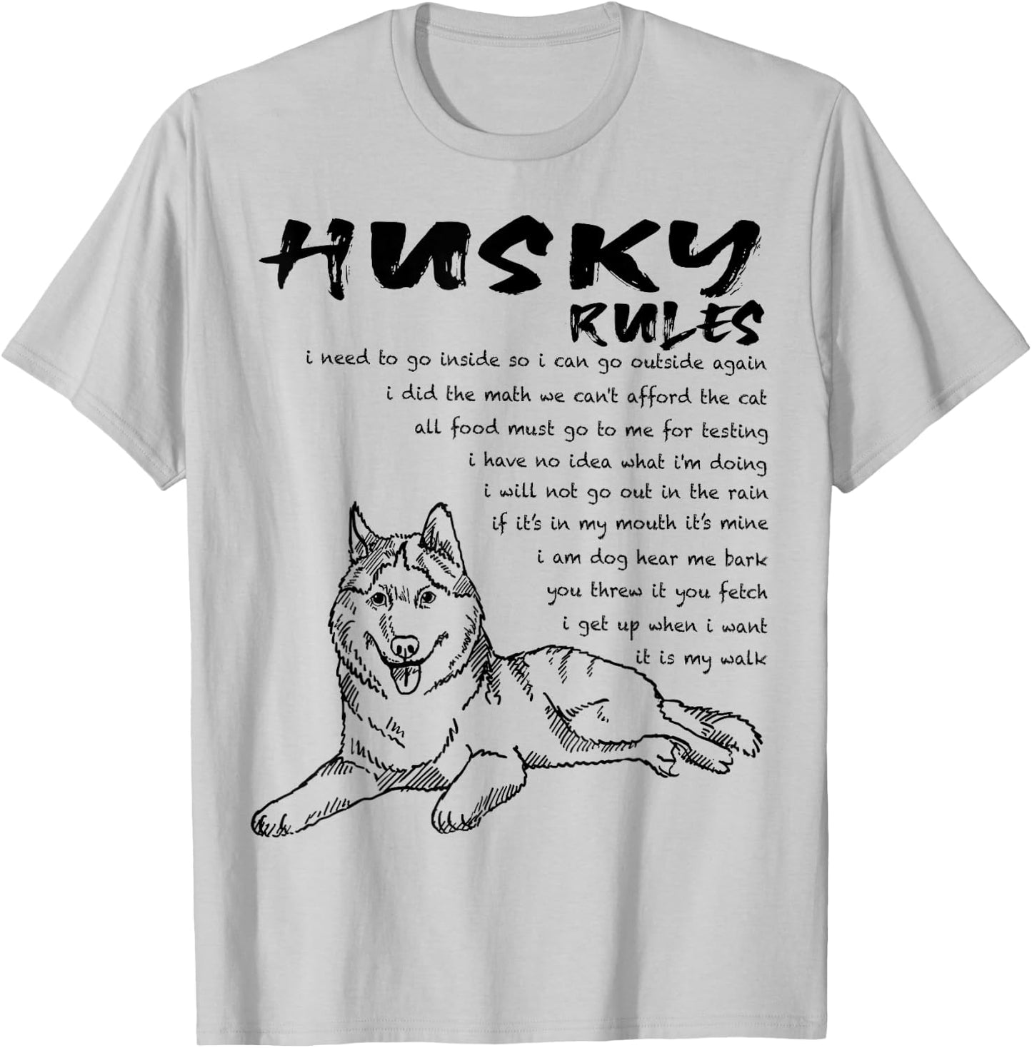 Funny Siberian Husky Dog Hand Drawn Art Men Women Girls Kids T-Shirt - T-Shirt | Ash