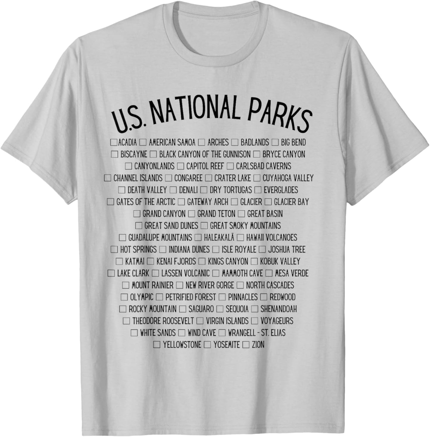 American National Parks Checklist - US National Parks Family T-Shirt - T-Shirt | Ash
