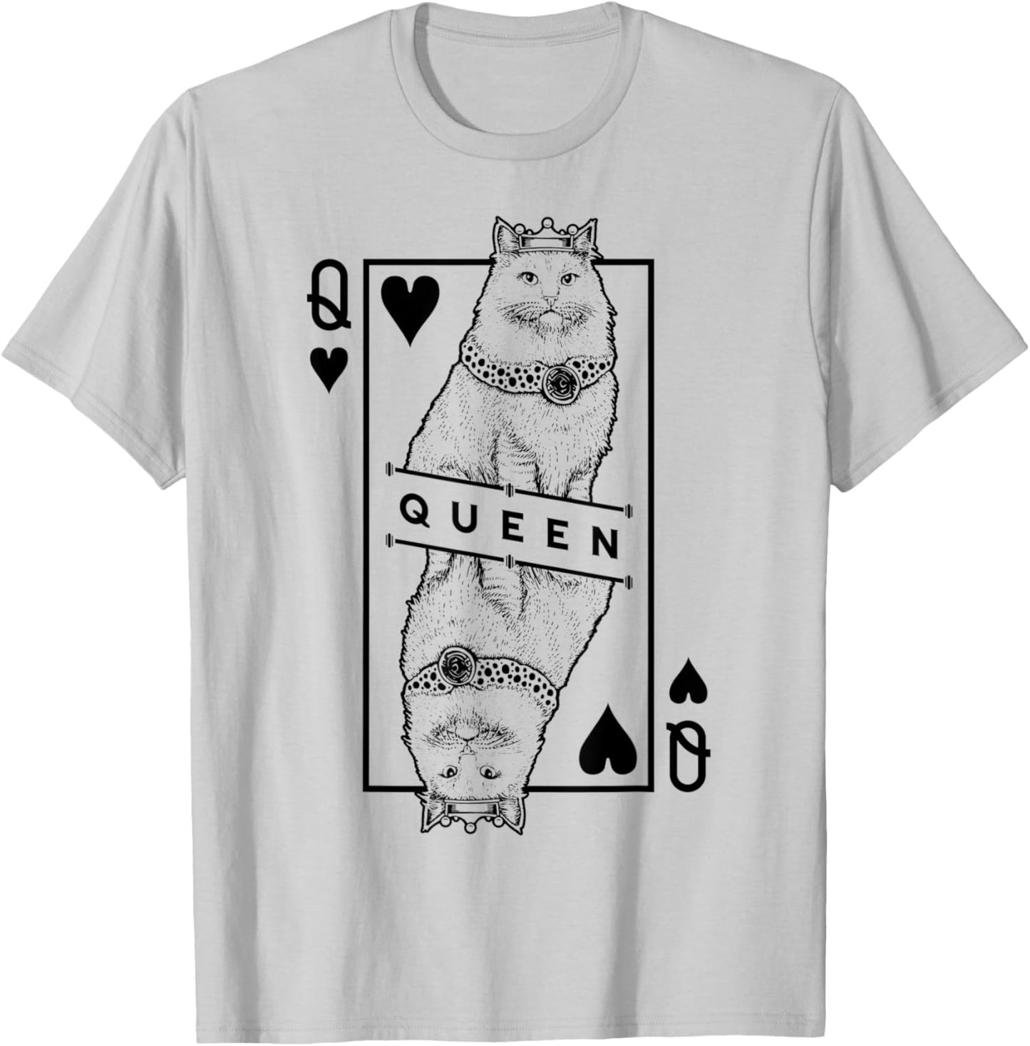 Siberian Cat Lover Queen Of Hearts Funny Pop Art T-Shirt - T-Shirt | Ash