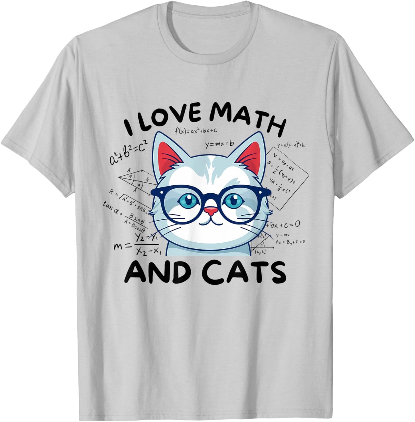 I Love Math And Cats Cute Kitty Cat Feline Lover Gift Men Women Kids T-Shirt - T-Shirt | Ash