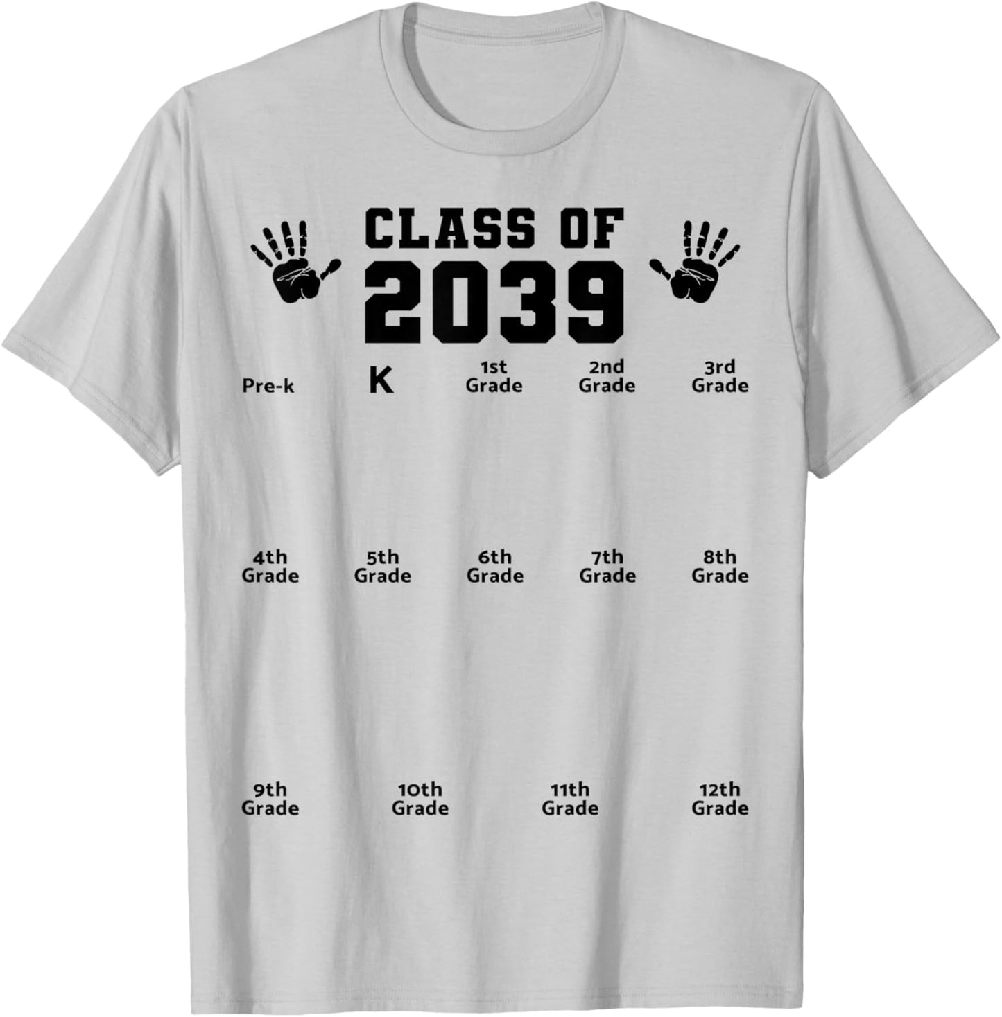 Class of 2039 Handprint Shirt Grow with Me Pre-k Graduation T-Shirt - T-Shirt | Ash