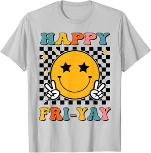 Retro Groovy Happy Fri-yay Friday Teacher Funny Friyay Men Women Kids T-Shirt - T-Shirt | Ash