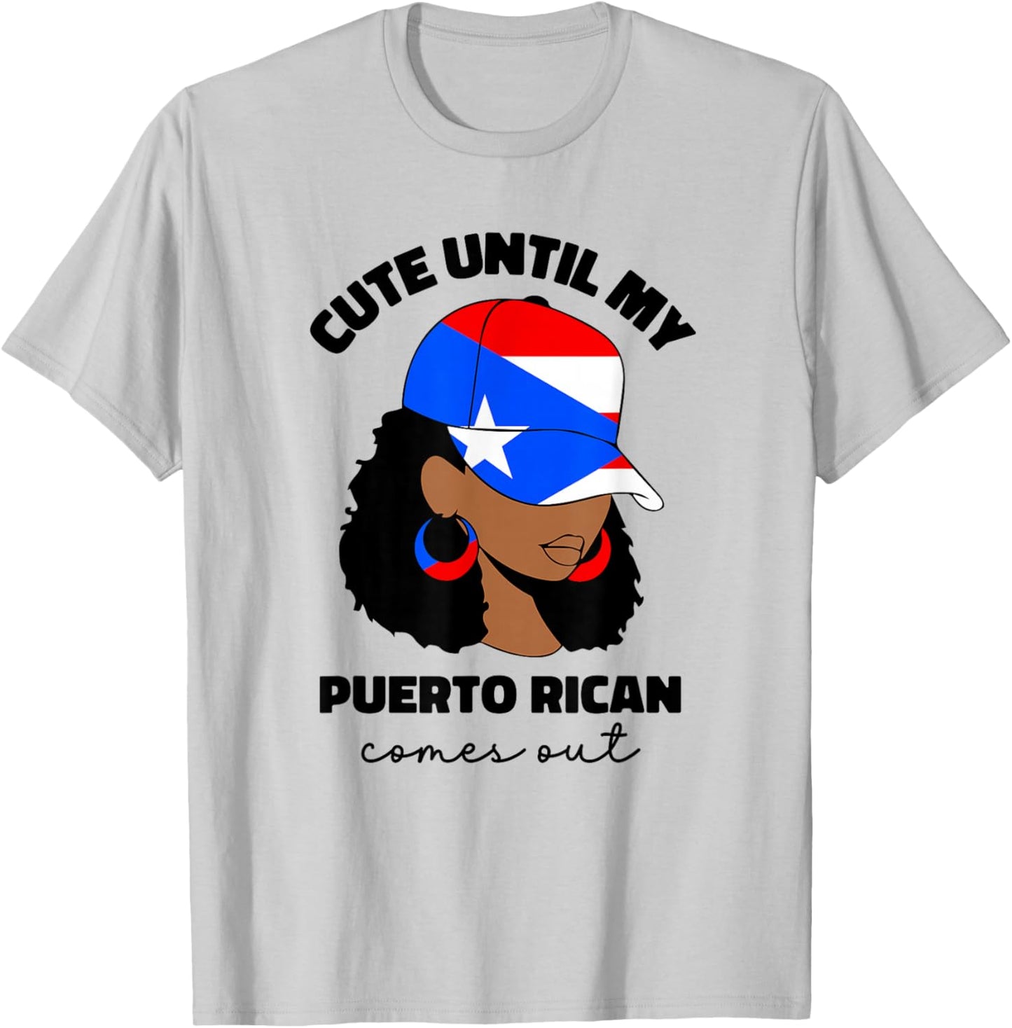 Funny Cute Puerto Rican Afro Women Boricua Puerto Rico Flag T-Shirt - T-Shirt | Ash