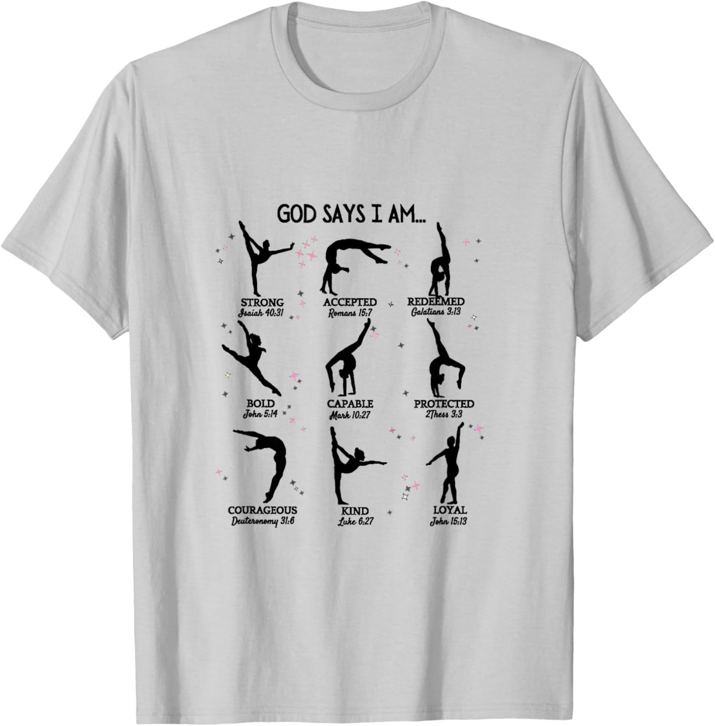 Gymnastics God Says I Am Bible Verse Gymnast Christian Jesus T-Shirt - T-Shirt | Ash