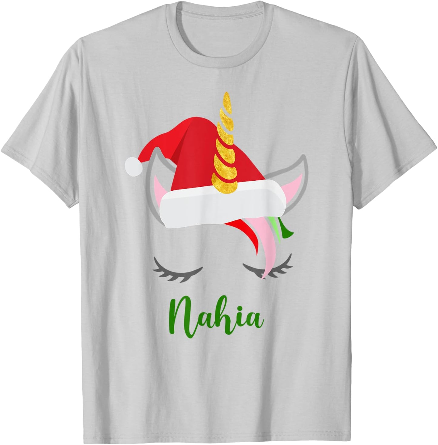 Nahia Name Gift - Nahia Santa Unicorn T-Shirt - T-Shirt | Ash
