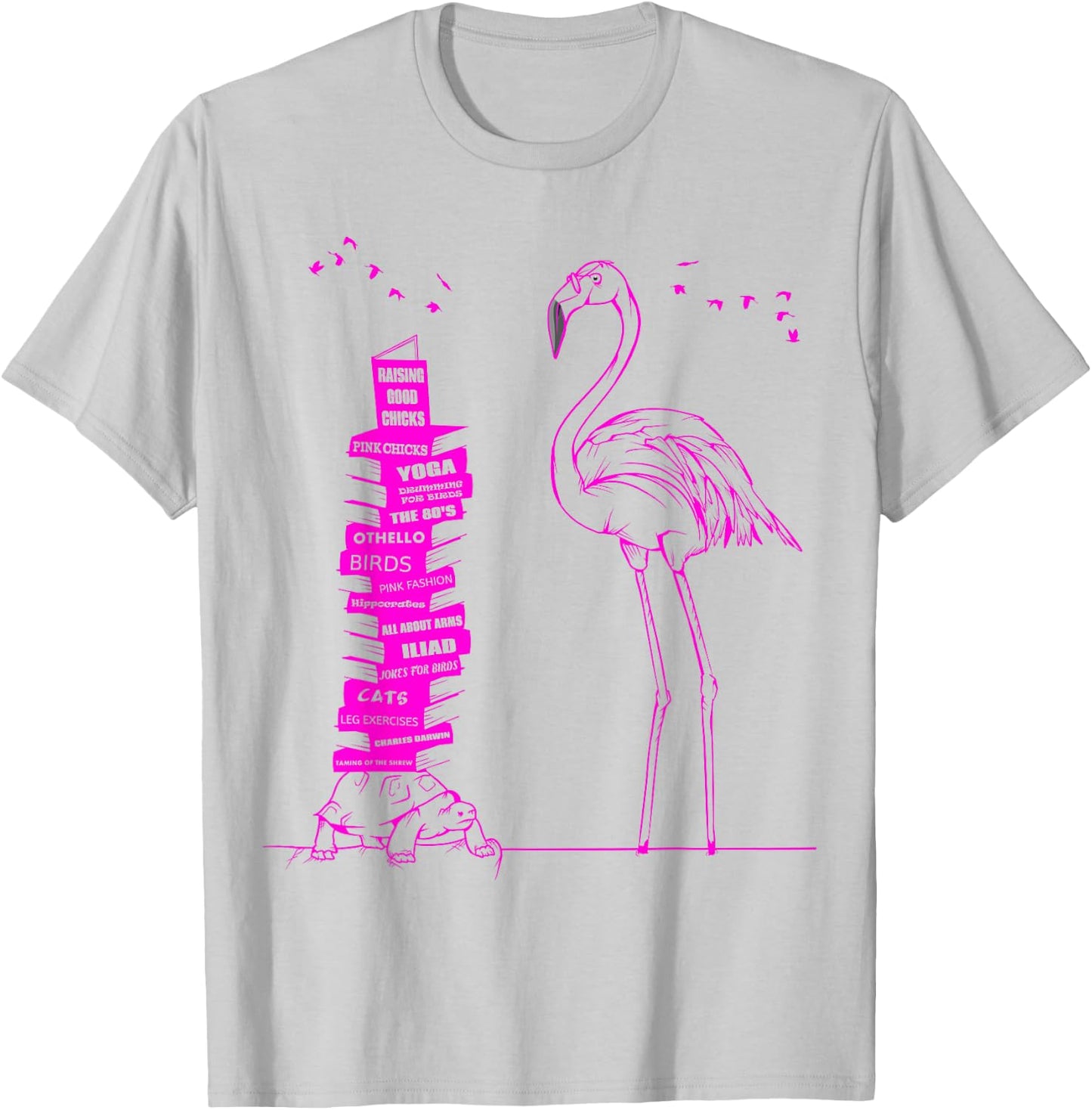 Pink Flamingo Read Books T-Shirt - T-Shirt | Ash
