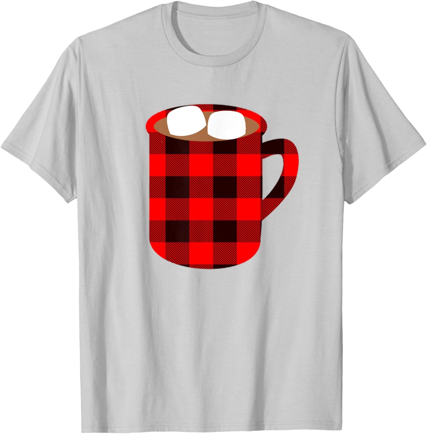 Buffalo Plaid Hot Cocoa Cup with Marshmallow Christmas Funny T-Shirt - T-Shirt | Ash
