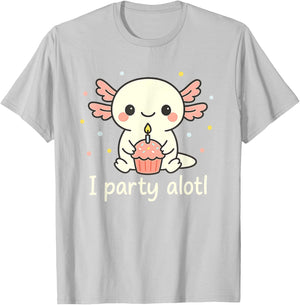 Party Alotl Cute Axolotl Birthday Cupcake Humor Design T-Shirt - T-Shirt | Ash