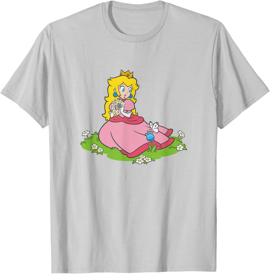 Super Mario Bros Princess Peach Beautiful Flowers Portrait T-Shirt - T-Shirt | Ash