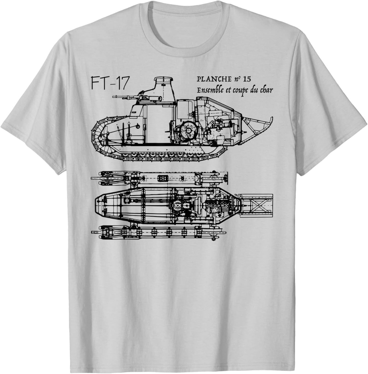 FT-17 French Light Tank WW1 Blueprint Gift T-Shirt - T-Shirt | Ash