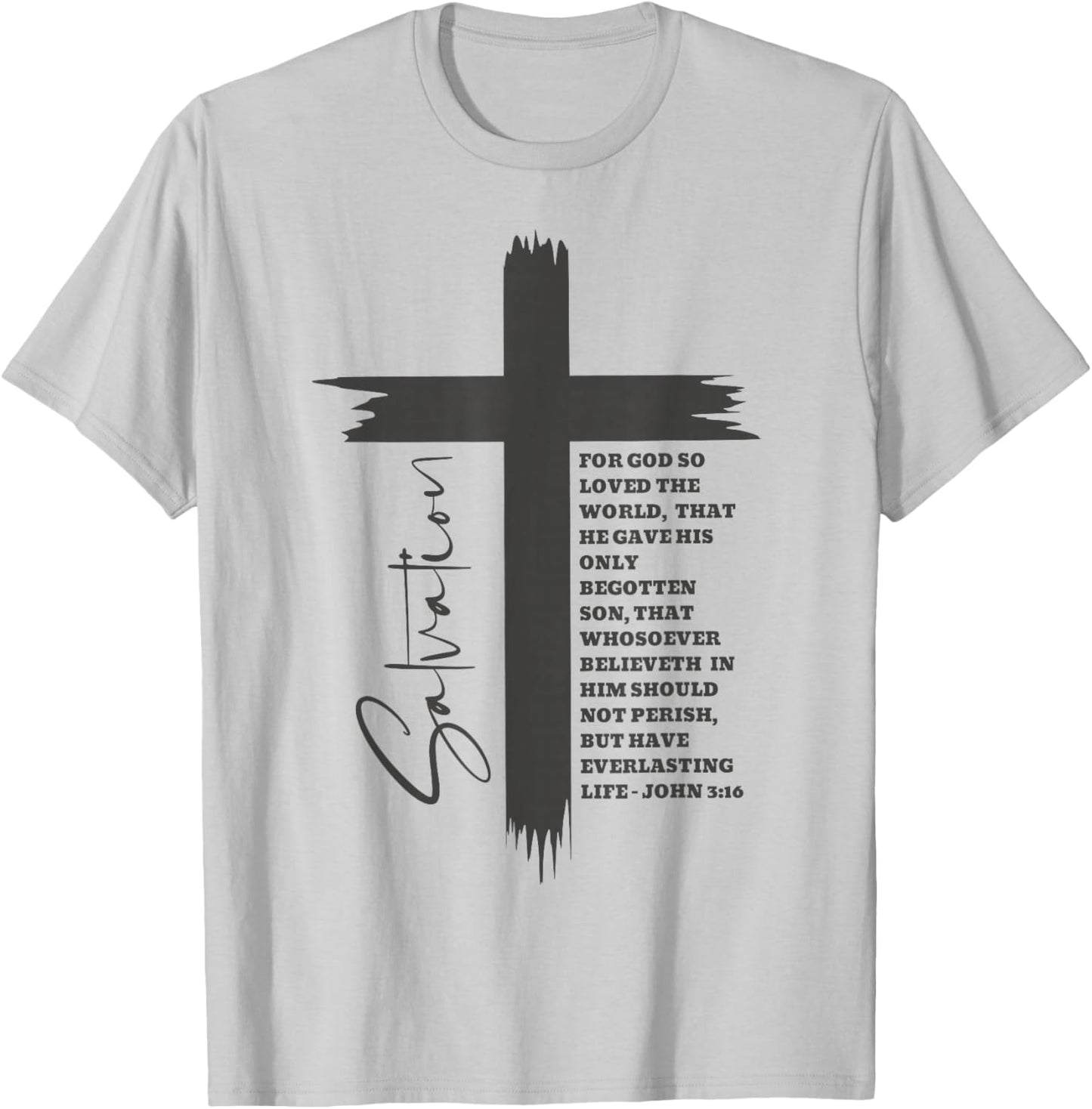 John 3:16 Christian Cross Bible T-Shirt - T-Shirt | Ash